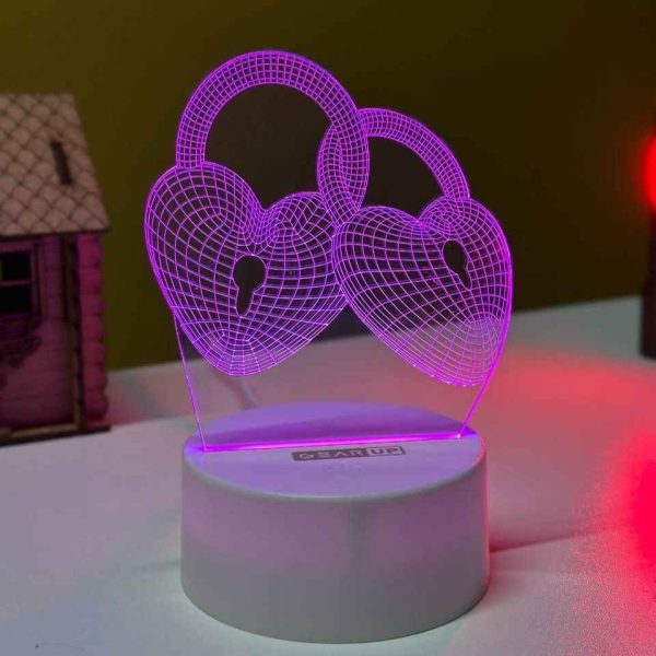 GearUP Acrylic Multicolor Night Lamp (3D Love Lock)