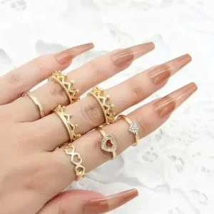 Crown finger ring set 7 pcs