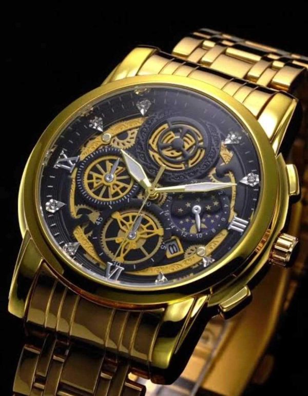 LUXURY BRAND STAINLESS STEEL Gold QUARTZ ANALOG FASHION BUSINESS SUN MOON STAR WRISTWATCHES